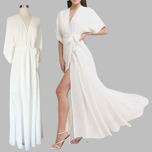 REFORMATION Winslow Wrap Maxi Dress Ivory White Belt Short Sleeves Small NWOT - Picture 12 of 12